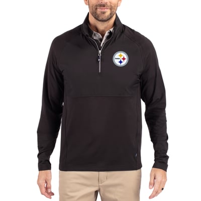 Pittsburgh Steelers Cutter & Buck Adapt Eco Knit Hybrid Recycled Quarter-Zip Raglan Jacket - Black