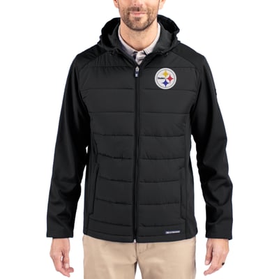 Pittsburgh Steelers Cutter & Buck  Evoke PrimaLoft Hybrid Eco Softshell Recycled Full-Zip Hooded Jacket - Black