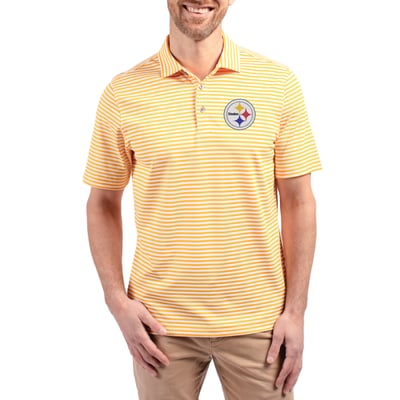 Pittsburgh Steelers Cutter & Buck Virtue Eco Pique Stripe Recycled Polo - Gold