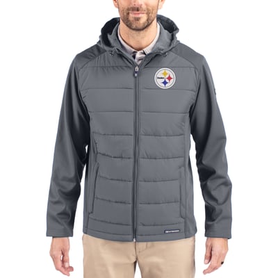 Pittsburgh Steelers Cutter & Buck  Evoke PrimaLoft Hybrid Eco Softshell Recycled Full-Zip Hooded Jacket - Gray