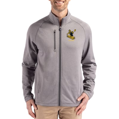 Pittsburgh Steelers Cutter & Buck Peshastin Eco Fleece Recycled Raglan Tri-Blend Full-Zip Jacket -  Heather Gray