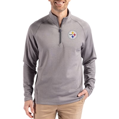 Pittsburgh Steelers Cutter & Buck Peshastin Eco Fleece Tri-Blend Raglan Recycled Quarter-Zip Jacket -  Heather Gray