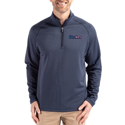 Pittsburgh Steelers Cutter & Buck Peshastin Eco Fleece Tri-Blend Raglan Recycled Quarter-Zip Jacket -  Heather Navy