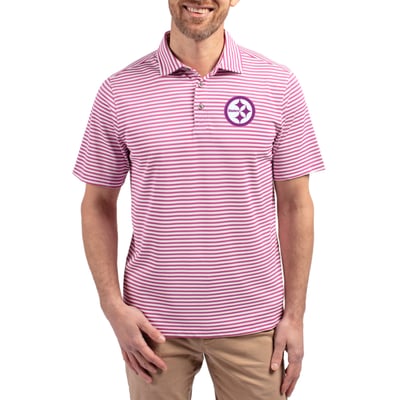 Pittsburgh Steelers Cutter & Buck Virtue Eco Pique Stripe Recycled Polo - Pink