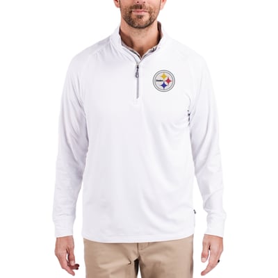 Pittsburgh Steelers Cutter & Buck Adapt Eco Knit Quarter-Zip Pullover Jacket - White