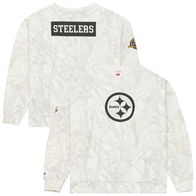  Pittsburgh Steelers Mitchell & Ness Ghosted Crewneck Sweatshirt - White