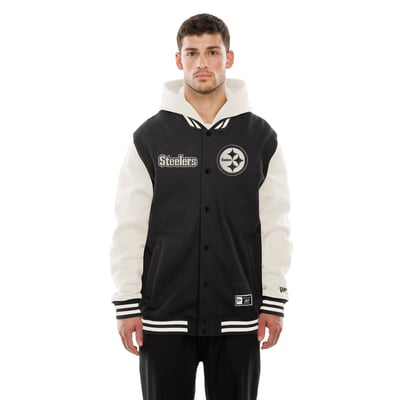 Pittsburgh Steelers New Era Full-Snap Fleece Hooded Jacket - Black/Cream