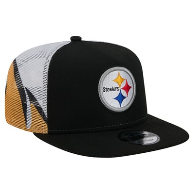 Pittsburgh Steelers New Era Mesh A-Frame 9FIFTY Snapback Trucker Hat - Black/Gold