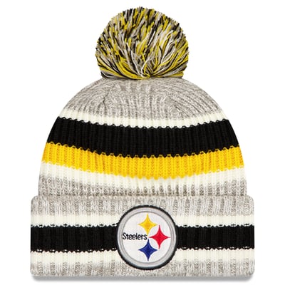 Pittsburgh Steelers New Era Stripe Cuff Knit Hat with Pom - Black/Gray