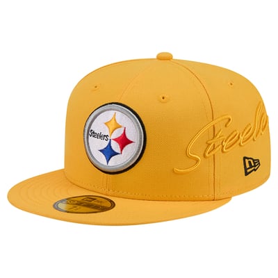 Pittsburgh Steelers New Era Side Script 59FIFTY Fitted Hat - Gold