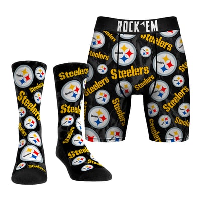  Pittsburgh Steelers Rock Em All-Over Logo Underwear and Crew Socks Combo Pack - 