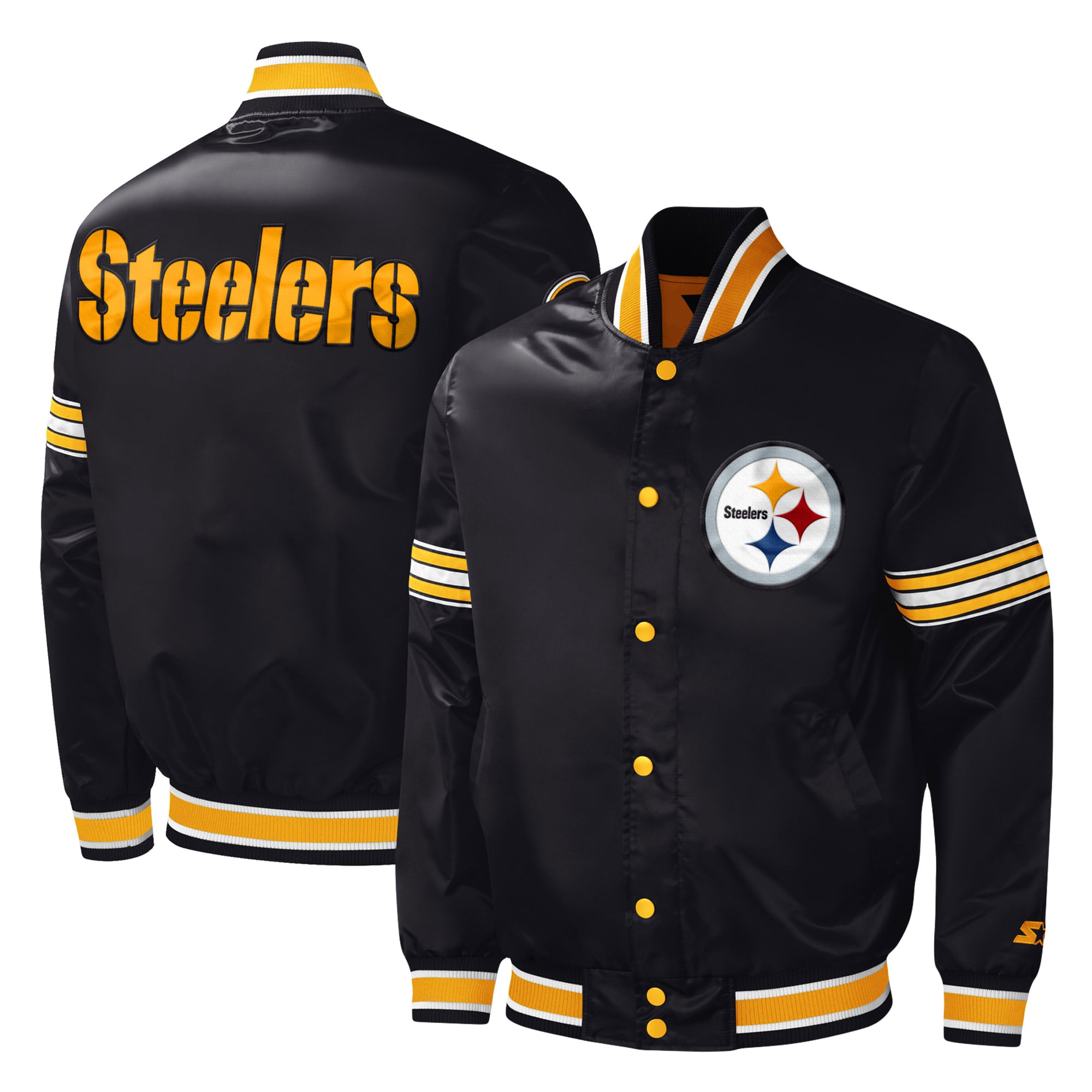 Pittsburgh Steelers Starter ジャケットUSサイズ M Men's Pittsburgh Steelers Starter Black Midfield Satin Full-Snap