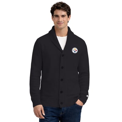 Pittsburgh Steelers Starter Shawl Collar Heavy Knit Cardigan Sweater - Black
