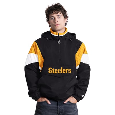 Pittsburgh Steelers Starter The Throwback Half-Zip Hooded Jacket - Black