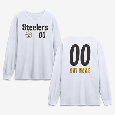 Pittsburgh Steelers  Touchdown Wordmark Personalized Name & Number Long Sleeve T-Shirt - White