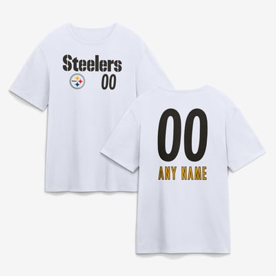 Pittsburgh Steelers  Touchdown Wordmark Personalized Name & Number T-Shirt - White