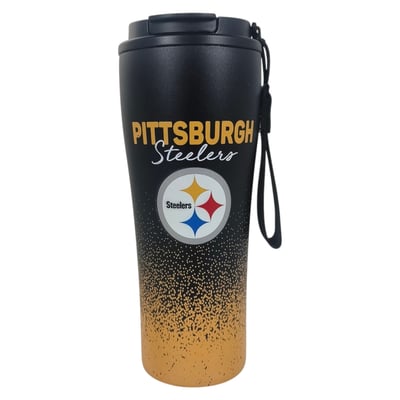Pittsburgh Steelers Pegasus 20oz Splatter Script Stainless Steel ProSip Coffee Cup with Strap