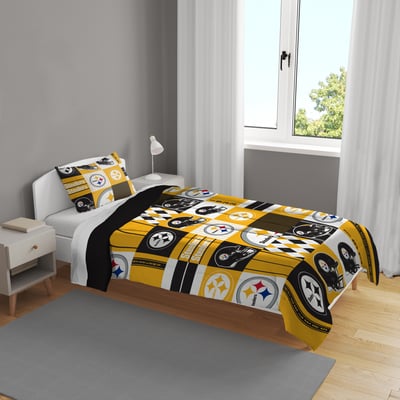 Pittsburgh Steelers Pegasus Patchwork Plaid Two-Piece Twin/Twin XL Bed in a Bag Set