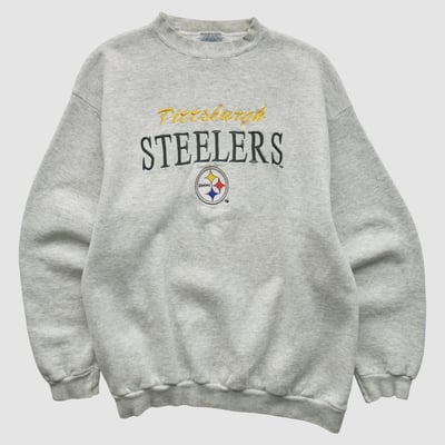 Pittsburgh Steelers Logo 7 90s Pullover Sweatshirt - Heather Gray - XS by Fanatics Real Vintage