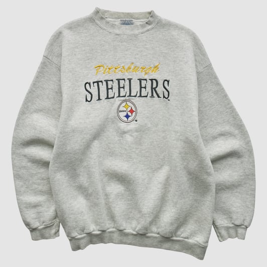 Pittsburgh Steelers Logo 7 90s Pullover Sweatshirt - Heather Gray - XS by Fanatics Real Vintage