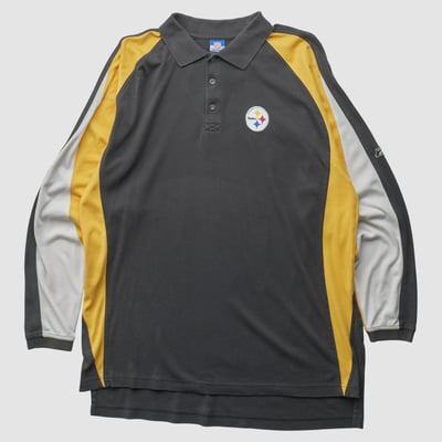 Pittsburgh Steelers Reebok 2000s Long Sleeve Polo - Black - 2XL by Fanatics Real Vintage