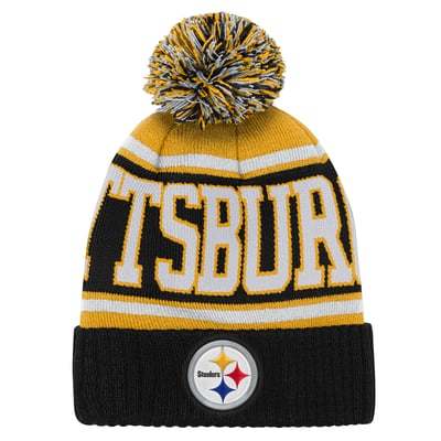 Pittsburgh Steelers Outerstuff Preschool True Edge Cuffed Knit Hat with Pom - Black
