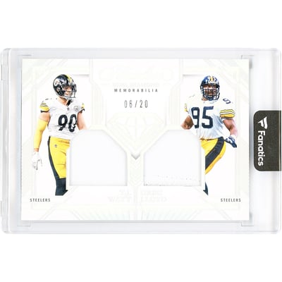 T.J. Watt & Greg Lloyd Pittsburgh Steelers 2023 Panini Flawless Holo Silver Dual Diamond Memorabilia Jersey Relics #DDM-PIT #6/20 Card 