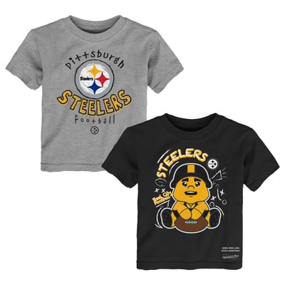  Pittsburgh Steelers Mitchell & Ness Toddler Two-Pack Sketched Up T-Shirt Set  - Black/Heather Gray