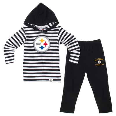  Pittsburgh Steelers Wes & Willy Toddler Stripe Hooded Long Sleeve and Pant Set - Black