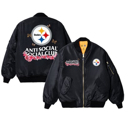 Pittsburgh Steelers AntiSocialSocialClub x NFL MA-1 Full-Zip Blossom Bomber Jacket - Black