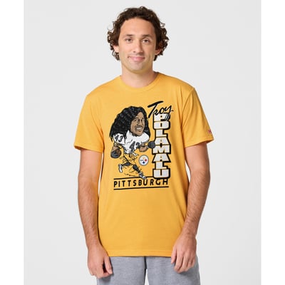 Troy Polamalu Pittsburgh Steelers Homage Unisex Caricature Player Graphic Tri-Blend T-Shirt - Gold