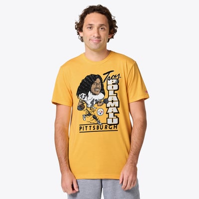 Troy Polamalu Pittsburgh Steelers Homage Unisex Caricature Player Graphic Tri-Blend T-Shirt - Gold