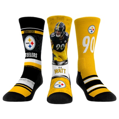 T.J. Watt Pittsburgh Steelers Rock Em Unisex 3-Pack Crew Socks Set - 
