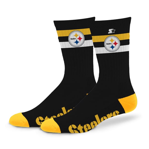 Pittsburgh Steelers Chaussettes Crew 4 Rayures – Officiel NFL, Taille Medium (Pointure 38-43), Noir/Jaune