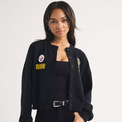 Pittsburgh Steelers Abercrombie & Fitch Women's Full-Button Cardigan - Black
