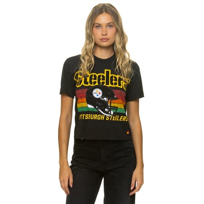 Pittsburgh Steelers Aviator Nation Women's Boxy Boyfriend Tri-Blend T-Shirt - Black