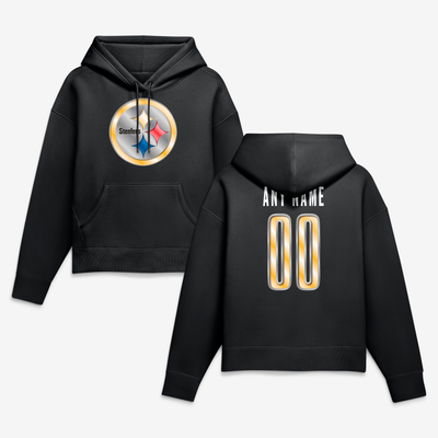 Pittsburgh Steelers Women's Forged Mascot Personalized Name & Number Hoodie - Black