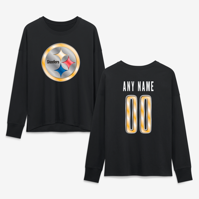 Pittsburgh Steelers Women's Forged Mascot Personalized Name & Number Long Sleeve T-Shirt - Black