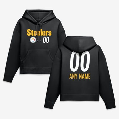 Pittsburgh Steelers Women's Touchdown Wordmark Personalized Name & Number Hoodie - Black