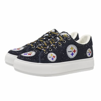 Pittsburgh Steelers FABGATING by Cuce Women's Crystal Team Logo Sneakers - Black