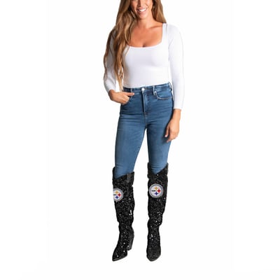  Pittsburgh Steelers FABGATING by Cuce Women's Over-the-Knee Sequin Boots - Black