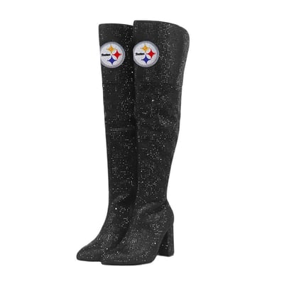  Pittsburgh Steelers FABGATING by Cuce Women's Team Color Crystal Over-The-Knee Boots - Black