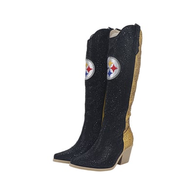  Pittsburgh Steelers FABGATING by Cuce Women's Two-Tone Crystal Cowboy Boot - Black