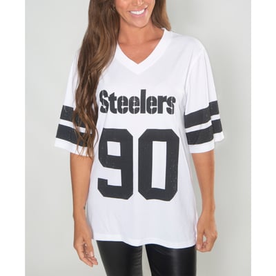 T.J. Watt Pittsburgh Steelers FABGATING by Cuce Women's Crystal V-Neck Tunic - White