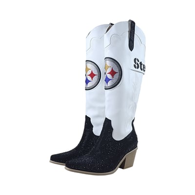  Pittsburgh Steelers FABGATING by Cuce Women's Crystal Cowboy Boots - White