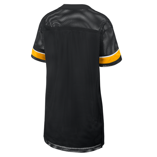Women's Pittsburgh Steelers Fanatics Black Oversized Team First Deep Route Mesh V-Neck Dress