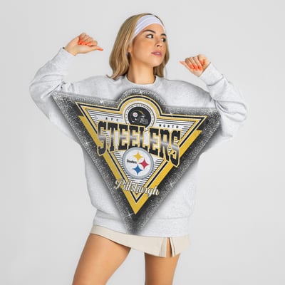 Pittsburgh Steelers Gameday Couture Women's Chasing Victory Rhinestone Spray Oversized Fleece Sweatshirt - Heather Gray