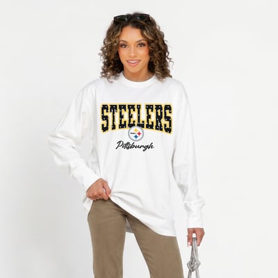 Pittsburgh Steelers Gameday Couture Women's Sweet Spot Oversized Long Sleeve T-Shirt - White