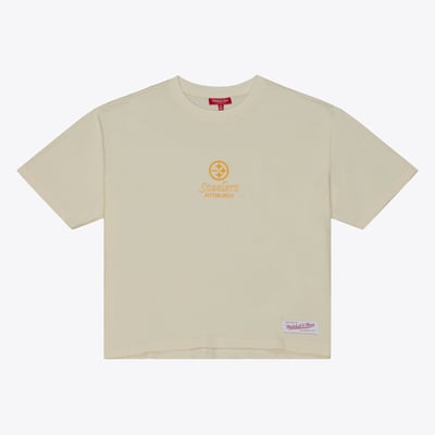 Pittsburgh Steelers Mitchell & Ness Women's Core Essentials Micro Logo Boxy Crop T-Shirt - Cream
