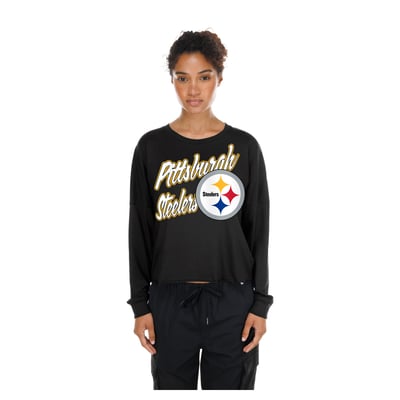  Pittsburgh Steelers New Era Women's Cropped Oversized Long Sleeve T-Shirt - Black